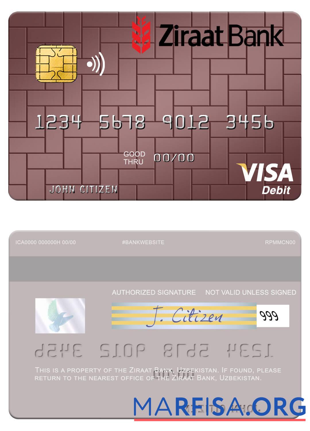 Downloadable Uzbekistan Ziraat Bank visa debit card sample